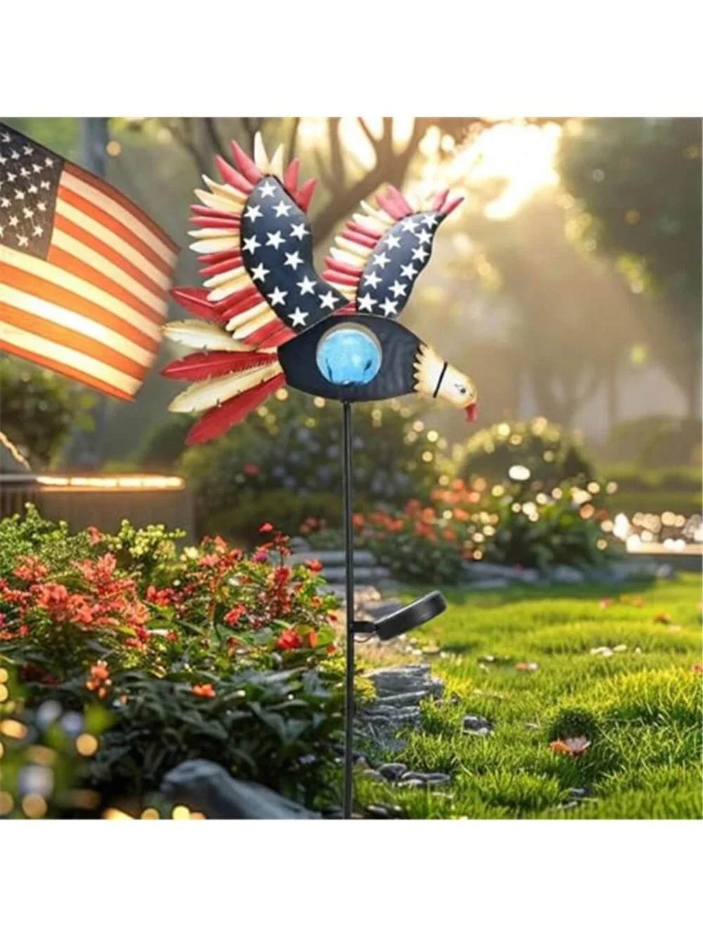 4th of July Patriotic Decoration Flying Eagle Solar Lights Metal Garden Stake